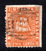 British Guiana 1860-63 Ship - Medium Paper - P.12½ - 2c Orange Used (SG 68) - Faults - British Guiana (...-1966)