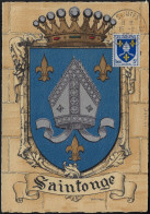 France 1954 Y&T 1005, Carte Maximum. Armoiries Des Provinces. Saintonge. Mitre D'argent - 1941-66 Wappen