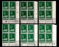 LOT De 6 COINS DATÉS Au TYPE MARIANNE DE BEQUET YT N° 1814 NEUF ** Entre 1974 ET 1976 60c VERT - 1970-1979