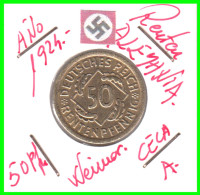 GERMANY REPÚBLICA DE WEIMAR 50 PFENNIG DE PENSIÓN ( 1924 CECA - A ) MONEDA DEL AÑO 1923-1925 (RENTEN PFENNIG KM # 32 - 50 Rentenpfennig & 50 Reichspfennig