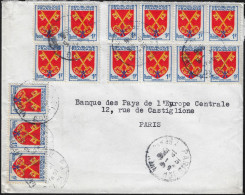 France 1955 Y&T 1047, Lettre Commerciale Affranchie De 15 Timbres à 1 F. Armoiries Des Provinces. Comtat Venaissin. Clés - 1941-66 Armoiries Et Blasons