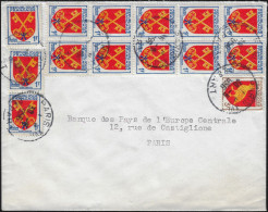 France 1955 Y&T 1047, Lettre Commerciale Affranchie De 12 Timbres à 1 F. Armoiries Des Provinces. Comtat Venaissin. Clés - 1941-66 Coat Of Arms And Heraldry