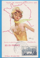 CARTE POSTALE OFFICIELLE TOUR DE FRANCE CYCLISTE 1956 - 15° ETAPE, 20 JUILLET 1956 - MONTPELLIER AIX-EN-PROVENCE - Cyclisme