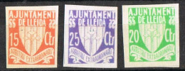 Tres Sellos Municipales LERIDA, Arnitrios Extraordinarios 15.20-25 Cts. Local, Municipal * - Revenue Stamps