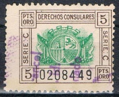 Sello Fiscal Derechos Consulares 5 Pts Oro, Serie C,  España, Epoca Republica º - Steuermarken