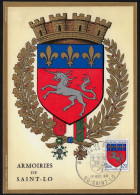 France 1966 Y&T 1510 Sur Carte Maximum. Armoiries Des Villes. Saint-Lô. Licorne - 1941-66 Coat Of Arms And Heraldry