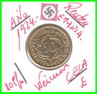 GERMANY REPÚBLICA DE WEIMAR 50 PFENNIG DE PENSIÓN ( 1924 CECA - E ) MONEDA DEL AÑO 1923-1925 (RENTEN PFENNIG KM # 32 - 50 Renten- & 50 Reichspfennig