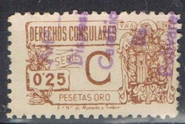 Sello Fiscal Derechos Consulares Españoles 25 Cts, Oro  España, Epoca Franquista º - Fiscaux