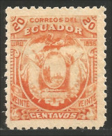 314 Equateur 1896 20c Orange No Gum Sans Gomme (ECU-64) - Equateur