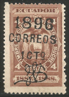 314 Equateur 1896 1 Cto Error On 4c Brown No Gum Sans Gomme (ECU-70) - Equateur