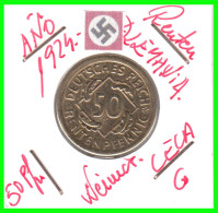 GERMANY REPÚBLICA DE WEIMAR 50 PFENNIG DE PENSIÓN ( 1924 CECA - G ) MONEDA DEL AÑO 1923-1925 (RENTEN PFENNIG KM # 32 - 50 Rentenpfennig & 50 Reichspfennig