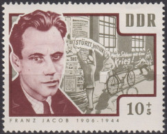 1964 DDR, ** Mi:DD 1015,Yt:DD 718, Franz Jacob (1906-1944), Aufbau Der Nationalen Gedenkstätten - WW2