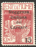 398 Fiume 1919 Carnaro 15c On 10c Red Rouge Overprint MH * Neuf Avec CH (FIU-19) - Fiume