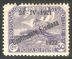 398 Fiume 1921 80c Assemblée Constituante Overprint MH * Neuf Avec CH (FIU-24) - Fiume