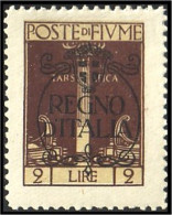 398 Fiume 2 Lire Overprint REGNO ITALIA MH * Neuf Avec CH (FIU-1) - Fiume