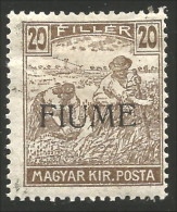 398 Fiume 1918 20f Brun Brown Overprint MH * Neuf Avec CH (FIU-12) - Fiume