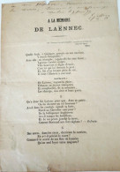 PARTITION  A LA MEMOIRE DE LAENNEC CHANSON P-M GEOFFROY DOCTEUR EN MEDECINE Sur L'air Pourquoi Ces Vains Complots - Jazz