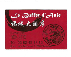 Carte De Visite RESTAURANT - Le Buffet D'Asie - 21300 Chenôve - - Other & Unclassified