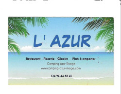 Carte De Visite RESTAURANT PIZZERIA - L'AZUR - - Other & Unclassified