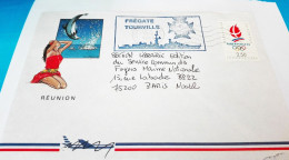 ENVELOPPE  LA FREGATTE TOURVILLE LA REUNIONTIMBREE  11 02 1991 JEUX D'HIVER ALBERTVILLE 92 - Other (Sea)
