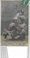 CPA ENFANTS.  Heureuse Fête. Fillette Et Corbeille De Fleurs. Carte Glacé....CO 630 - Geburtstag