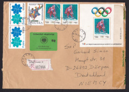 Poland: Registered Cover To Germany, 1996, 6 Stamps, Inflation: 45000 ZL, Olympics, Label Customs Control (minor Damage) - Briefe U. Dokumente