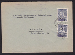 Poland: Cover, 1950, 2 Stamps, Labour, Communist Slogan, Provisory Purple Overprint (traces Of Use) - Cartas & Documentos