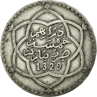 Monnaie, Maroc, 'Abd Al-Hafiz, 1/2 Rial, 5 Dirhams, 1911, Bi-Bariz, Paris, TTB - Marruecos