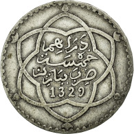 Monnaie, Maroc, 'Abd Al-Hafiz, 1/2 Rial, 5 Dirhams, 1911, Bi-Bariz, Paris, TTB - Maroc