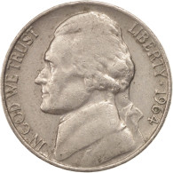 Monnaie, États-Unis, Jefferson Nickel, 5 Cents, 1964, U.S. Mint, Philadelphie - 1938-…: Jefferson