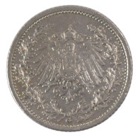 Monnaie, GERMANY - EMPIRE, 1/2 Mark, 1908, Karlsruhe, TTB+, Argent, KM:17 - 1/2 Mark