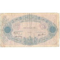 France, 500 Francs, 1888, 1939, TB, Fayette:31.49, KM:88c - 500 F 1888-1940 ''Bleu Et Rose''