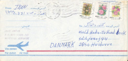 Iran Air Mail Cover Sent To Denmark Topic Stamps Flowers - Iran