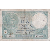 France, 10 Francs, Minerve, 1939, M.70960, TB+, Fayette:7.5, KM:84 - 10 F 1916-1942 ''Minerve''