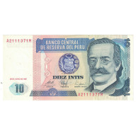 Billet, Pérou, 10 Intis, 1987, 1987-06-26, KM:129, SUP - Perù