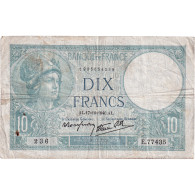 France, 10 Francs, Minerve, 1940, E.77435, TB+, Fayette:7.17, KM:84 - 10 F 1916-1942 ''Minerve''