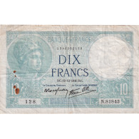 France, 10 Francs, Minerve, 1940, N.81843, TB+, Fayette:7.24, KM:84 - 10 F 1916-1942 ''Minerve''