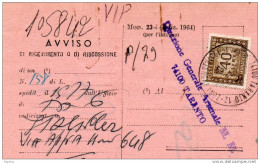 1969   CARTOLINA  AVVISO DI RICEVIMENTO CON ANNULLO TARANTO - Taxe