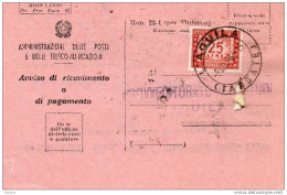 1961   CARTOLINA  AVVISO DI RICEVIMENTO CON ANNULLO  L' AQUILA - Strafport
