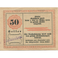 Billet, Autriche, Feldkirchen, 50 Heller, Village 1921-03-15, SPL Mehl:FS 196a - Austria