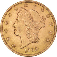 Monnaie, États-Unis, Liberty Head, $20, Double Eagle, 1893, U.S. Mint - 20$ - Double Eagles - 1877-1901: Coronet Head (Tête Couronnée)