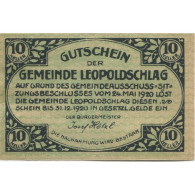 Billet, Autriche, Leopoldschlag, 10 Heller, Monument, 1920 SPL Mehl:FS 516 - Austria