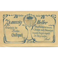 Billet, Autriche, Gallspach, 20 Heller, Portrait, 1920, SPL, Mehl:FS 219a - Austria