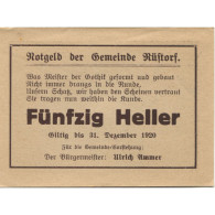 Billet, Autriche, Rustorf, 50 Heller, Blason 1920-12-31, SPL Mehl:FS 856a - Oesterreich