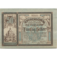 Billet, Autriche, Berndorf, 50 Heller, Château 1920-12-31, SPL, Mehl:FS 83a - Austria