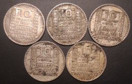 France - Lot De 5 Pièces De 10 Francs TURIN Argent 1930 - 1931 - 1932 - 1933 - 1938 - 10 Francs