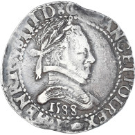Monnaie, France, Henri III, 1/2 Franc Au Col Plat, 1588, Bordeaux, TTB, Argent - 1574-1589 Henri III