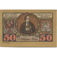 Billet, Autriche, St Johann, 50 Heller, Statue 1921-01-31, SPL Mehl:FS 898b - Autriche