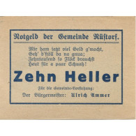 Billet, Autriche, Rustorf, 10 Heller, Blason 1920-12-31, SPL, Mehl:FS 856a - Austria