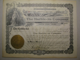 Very Rare 1907 The Marble-ite Company STOCK CERTIFICATE 15 Shares Massachusetts USA DECO Free Delivery - Sin Clasificación